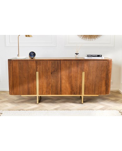 Buffet commode 4 portes 160 cm plateau et corps en bois de manguier doré BELMOND