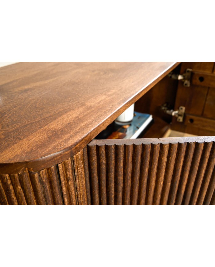 Buffet commode 4 portes 160 cm plateau et corps en bois de manguier doré BELMOND