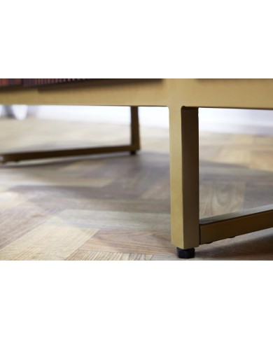 Buffet commode 4 portes 160 cm plateau et corps en bois de manguier doré BELMOND