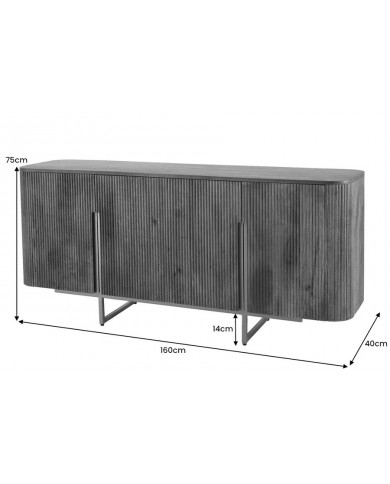 Buffet commode 4 portes 160 cm plateau et corps en bois de manguier doré BELMOND