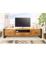 Meuble TV Industriel 200 cm en Chêne Massif Sauvage & Métal Elderwood