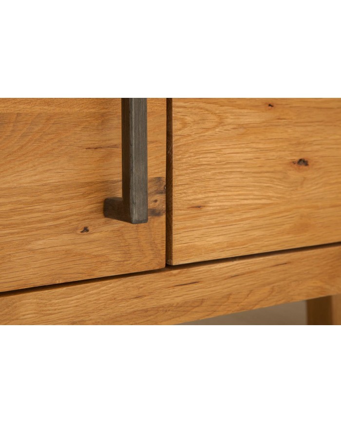 Meuble TV Industriel 200 cm en Chêne Massif Sauvage & Métal Elderwood