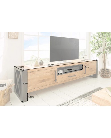 Meuble TV Industriel 200 cm en Chêne Massif Sauvage & Métal Elderwood