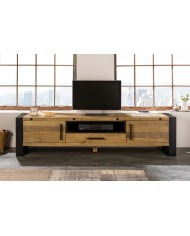 Meuble TV Industriel 200 cm en pin massif naturel & Métal Elderwood