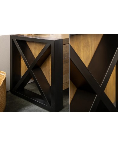 Meuble TV Industriel 200 cm en pin massif naturel & Métal Elderwood