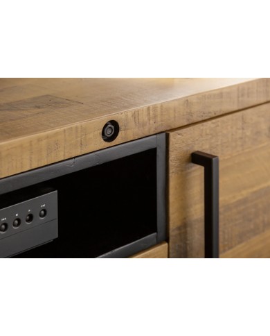 Meuble TV Industriel 200 cm en pin massif naturel & Métal Elderwood