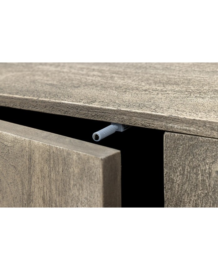 Meuble TV 4 portes 200 cm avec reliefs 3D en Bois de Manguier Gris Fumé Neoforma
