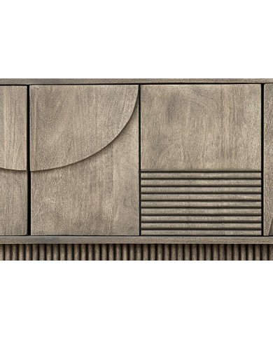 Meuble TV 4 portes 200 cm avec reliefs 3D en Bois de Manguier Gris Fumé Neoforma