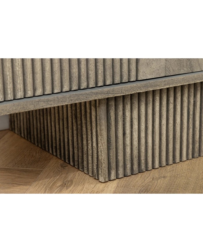 Meuble TV 4 portes 200 cm avec reliefs 3D en Bois de Manguier Gris Fumé Neoforma