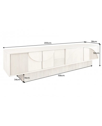 Meuble TV 4 portes 200 cm avec reliefs 3D en Bois de Manguier Gris Fumé Neoforma