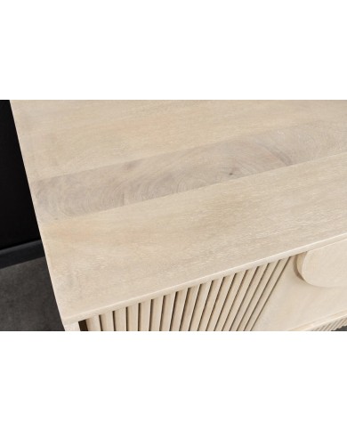 Meuble TV 4 portes 200 cm en reliefs 3D en bois de manguier blanchi NEOFORMA