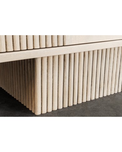 Meuble TV 4 portes 200 cm en reliefs 3D en bois de manguier blanchi NEOFORMA