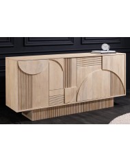 Commode 4 portes 170 cm avec reliefs 3D en bois de manguier blanchi Neoforma
