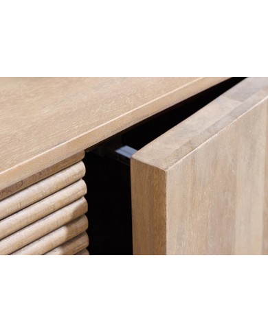 Commode 4 portes 170 cm avec reliefs 3D en bois de manguier blanchi Neoforma
