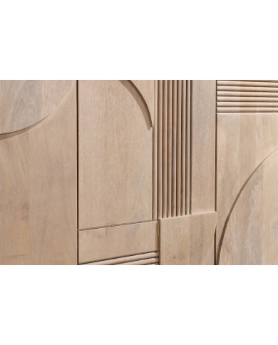 Commode 4 portes 170 cm avec reliefs 3D en bois de manguier blanchi Neoforma