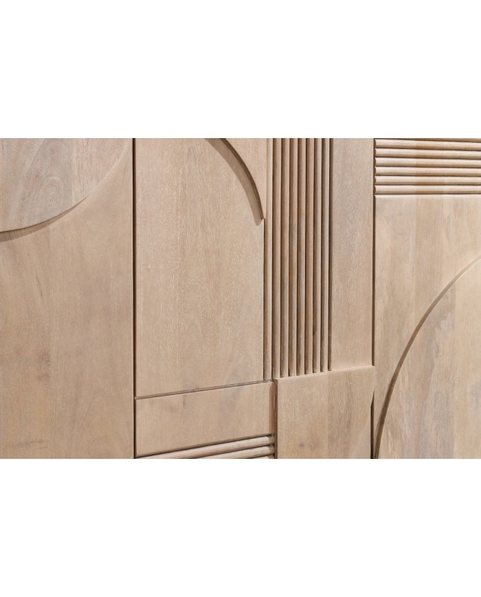 Commode 4 portes 170 cm avec reliefs 3D en bois de manguier blanchi Neoforma