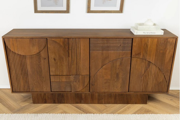 Commode 4 portes 170 cm avec reliefs 3D en bois de manguier marron fumé Neoforma