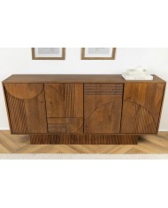 Commode 4 portes 170 cm avec reliefs 3D en bois de manguier marron fumé Neoforma