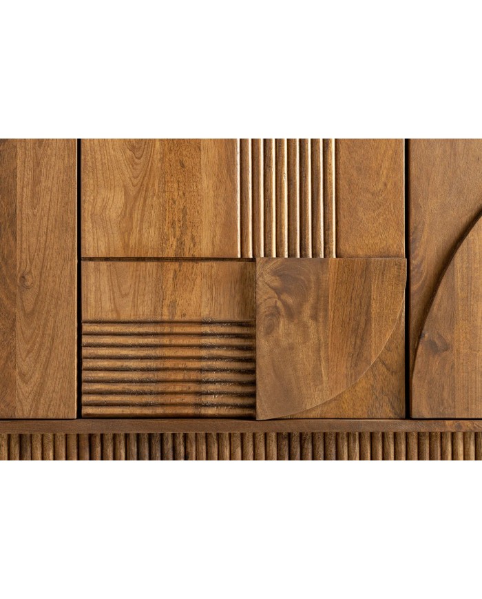 Commode 4 portes 170 cm avec reliefs 3D en bois de manguier marron fumé Neoforma