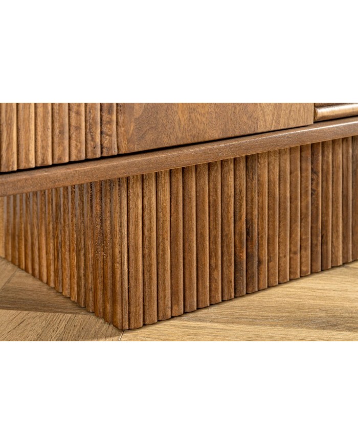 Commode 4 portes 170 cm avec reliefs 3D en bois de manguier marron fumé Neoforma