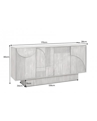 Commode 4 portes 170 cm avec reliefs 3D en bois de manguier marron fumé Neoforma