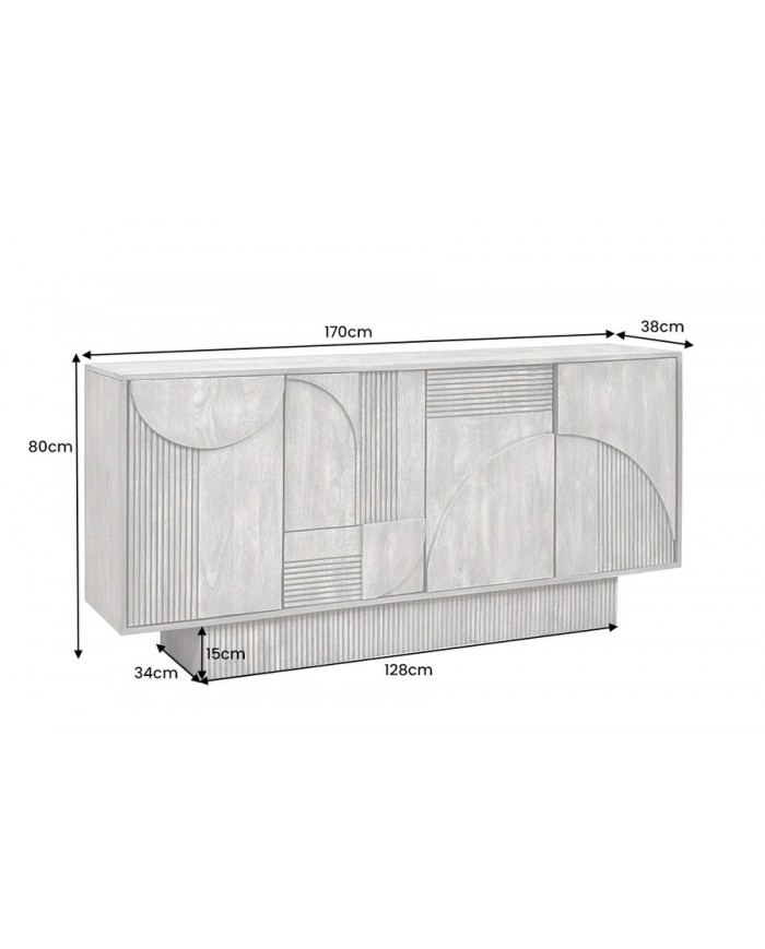 Commode 4 portes 170 cm avec reliefs 3D en bois de manguier marron fumé Neoforma