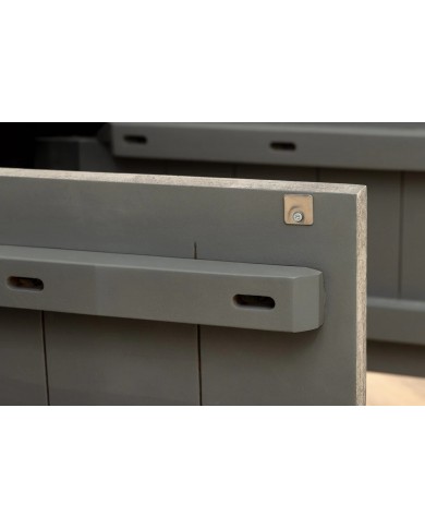 Commode 4 portes 170 cm avec reliefs 3D en bois de manguier gris fumé Neoforma