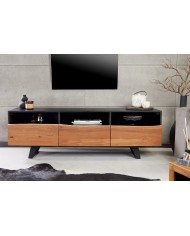 Meuble TV 2 portes et 1 tiroirs 140 cm en bois massif d'acacia Natura Sculpt
