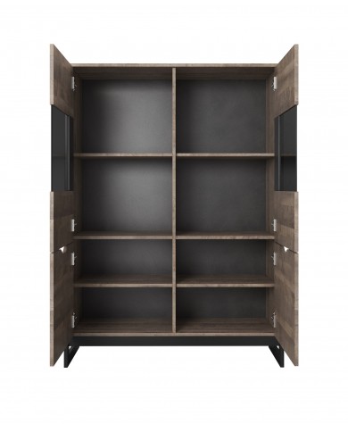 Buffet 2 portes avec vitrine et LEDs 109 cm HAVEN