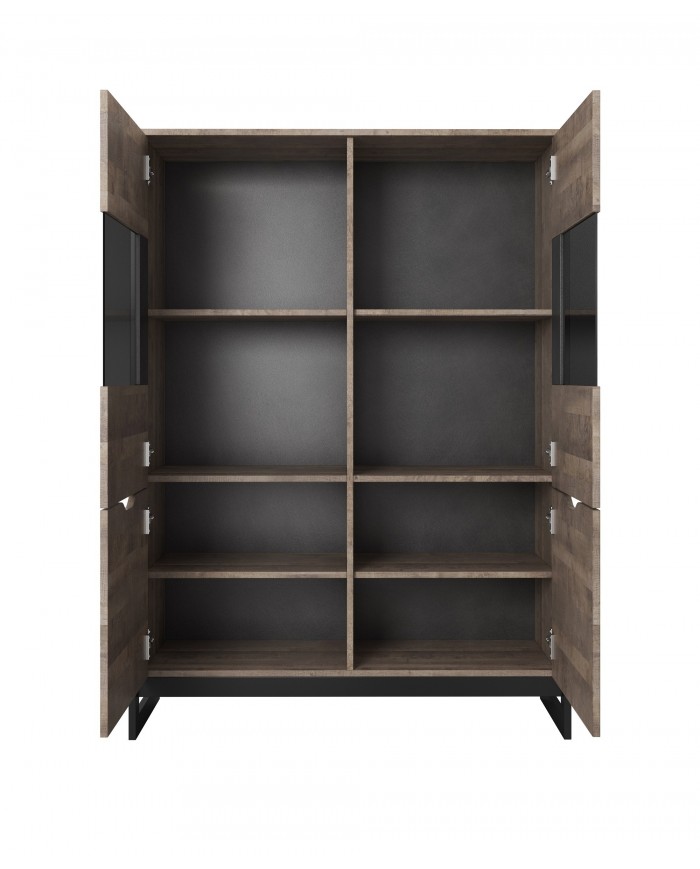 Buffet 2 portes avec vitrine et LEDs 109 cm HAVEN