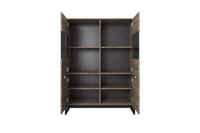Buffet 2 portes avec vitrine et LEDs 109 cm HAVEN