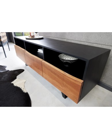 Meuble TV 2 portes et 1 tiroirs 140 cm en bois massif d'acacia Natura Sculpt