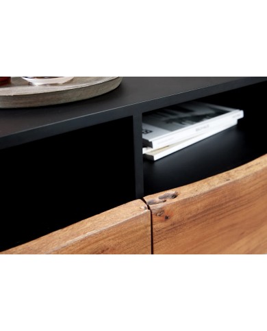 Meuble TV 2 portes et 1 tiroirs 140 cm en bois massif d'acacia Natura Sculpt