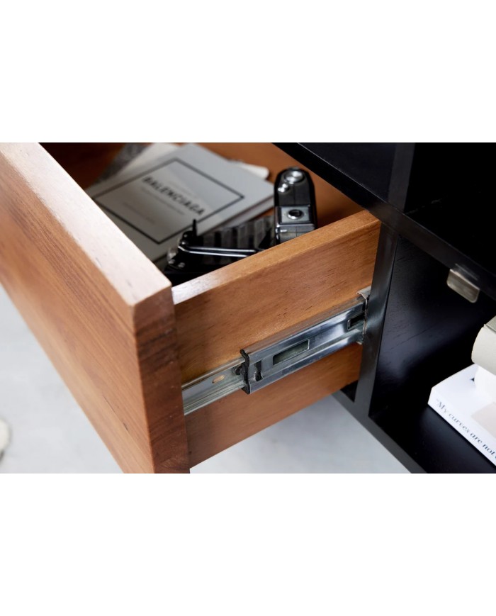 Meuble TV 2 portes et 1 tiroirs 140 cm en bois massif d'acacia Natura Sculpt