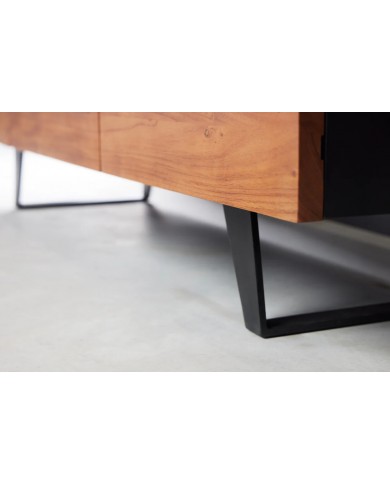 Meuble TV 2 portes et 1 tiroirs 140 cm en bois massif d'acacia Natura Sculpt