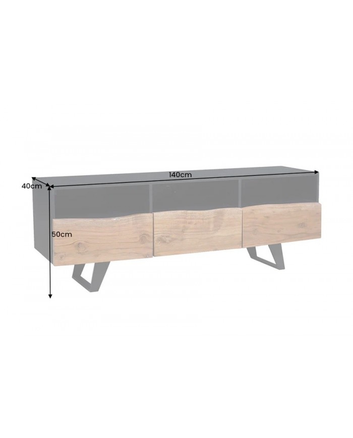 Meuble TV 2 portes et 1 tiroirs 140 cm en bois massif d'acacia Natura Sculpt
