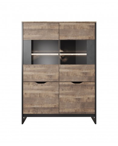 Buffet 2 portes avec vitrine et LEDs 109 cm HAVEN