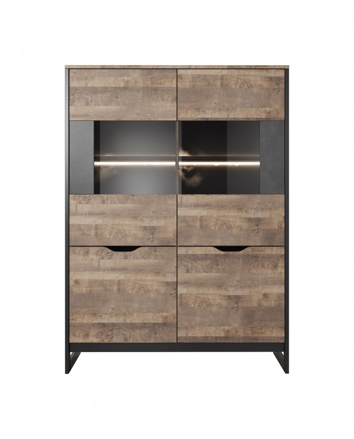 Buffet 2 portes avec vitrine et LEDs 109 cm HAVEN