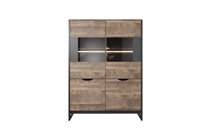 Buffet 2 portes avec vitrine et LEDs 109 cm HAVEN