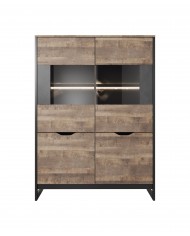 Buffet 2 portes avec vitrine et LEDs 109 cm HAVEN