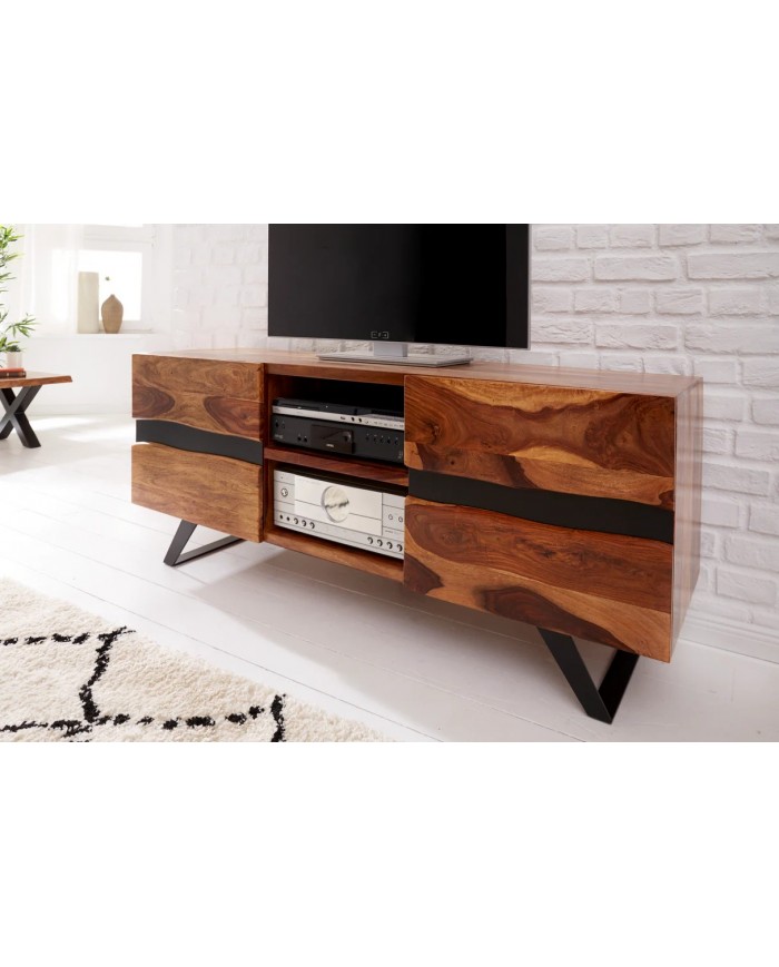 Meuble TV 2 portes 160 cm en bois massif de seesham & métal Sierra Wood