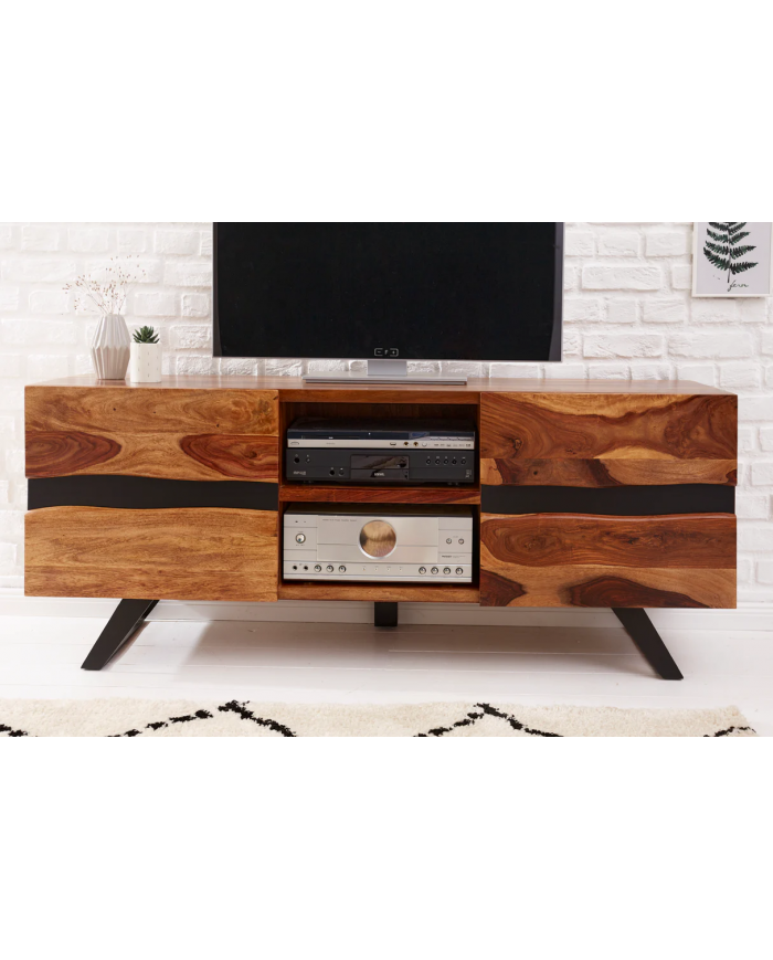 Meuble TV 2 portes 160 cm en bois massif de seesham & métal Sierra Wood