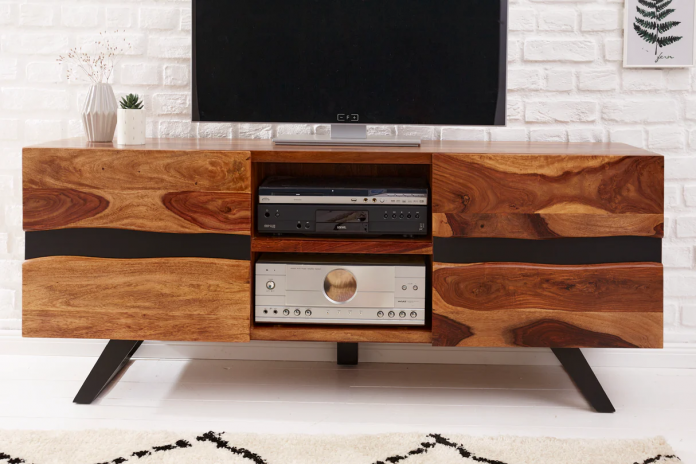 Meuble TV 2 portes 160 cm en bois massif de seesham & métal Sierra Wood