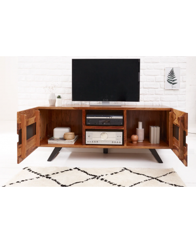 Meuble TV 2 portes 160 cm en bois massif de seesham & métal Sierra Wood