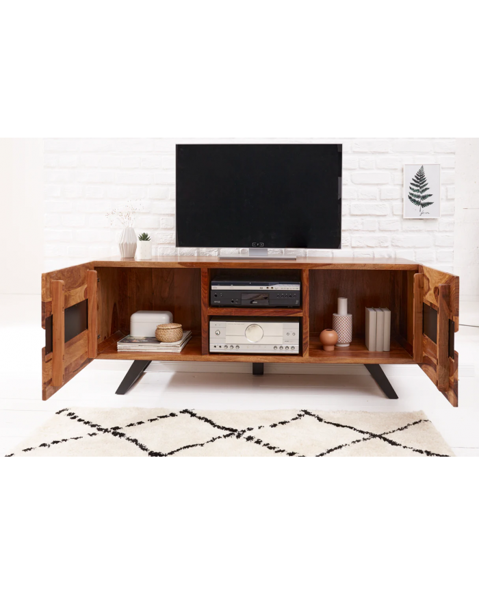 Meuble TV 2 portes 160 cm en bois massif de seesham & métal Sierra Wood