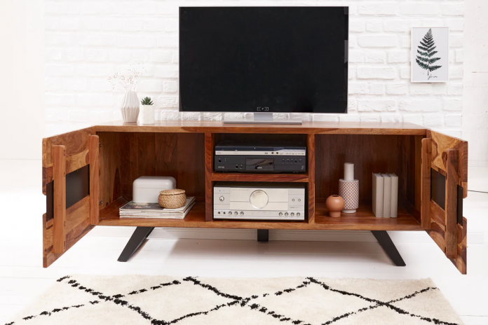Meuble TV 2 portes 160 cm en bois massif de seesham & métal Sierra Wood