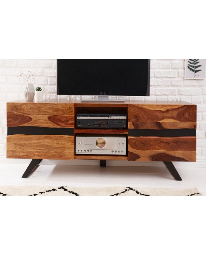Meuble TV 2 portes 160 cm en bois massif de seesham & métal Sierra Wood