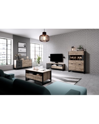 Buffet 2 portes avec vitrine et LEDs 109 cm HAVEN