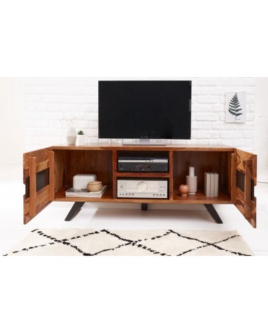 Meuble TV 2 portes 160 cm en bois massif de seesham & métal Sierra Wood