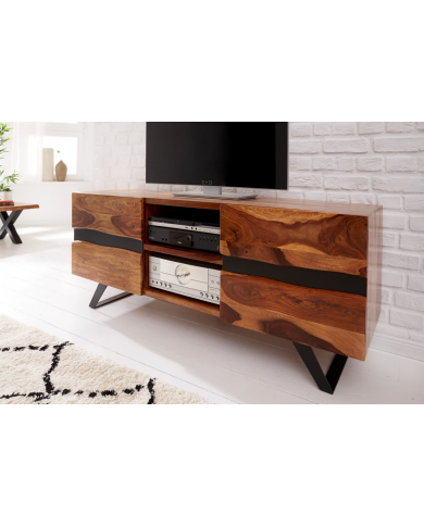 Meuble TV 2 portes 160 cm en bois massif de seesham & métal Sierra Wood